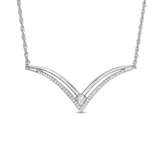 1/6 CT. T.W. Diamond Double Row V Necklace in Sterling Silver -  16.5|Zales
