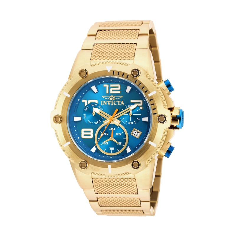 Men's Invicta Speedway Chronograph Gold-Tone Watch with Blue Dial (Model: 19532)