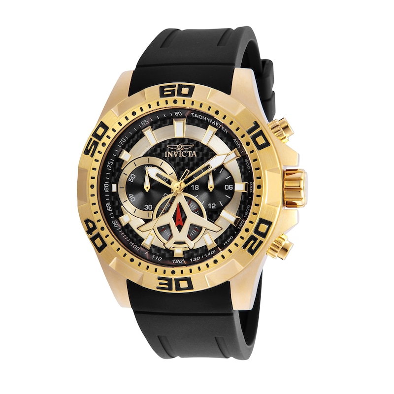 Men's Invicta Aviator Chronograph Gold-Tone Strap Watch with Black Dial (Model: 21738)