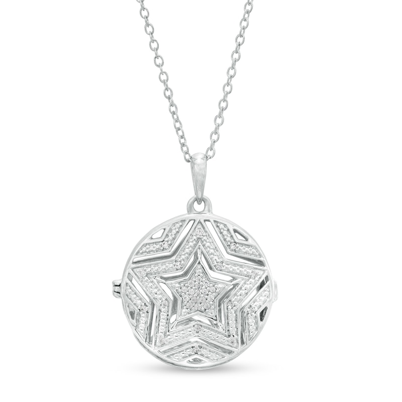 1/10 CT. T.W. Composite Diamond Multi-Row Star Outline Locket in Sterling Silver