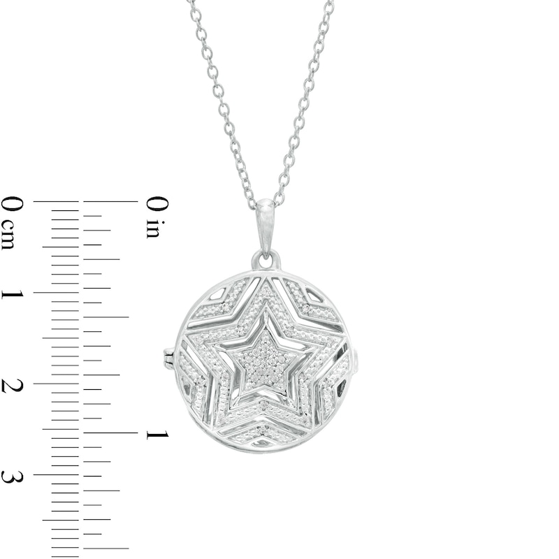 1/10 CT. T.W. Composite Diamond Multi-Row Star Outline Locket in Sterling Silver