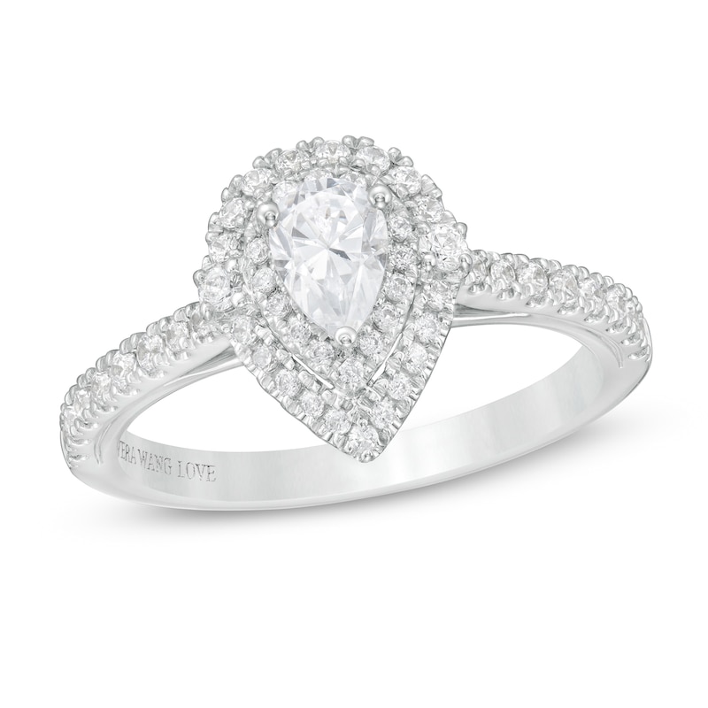 Vera Wang Love Collection 3/4 CT. T.W. Pear-Shaped Diamond Double Frame Engagement Ring in 14K White Gold