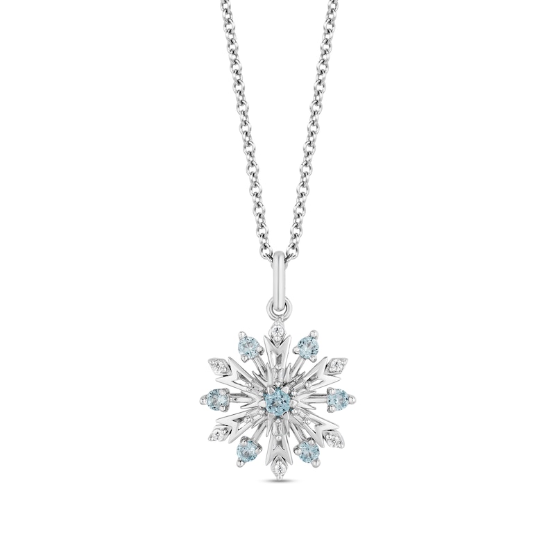 Enchanted Disney Elsa Swiss Blue Topaz and 1/6 CT. T.W. Diamond Snowflake Pendant and Earrings Set in Sterling Silver
