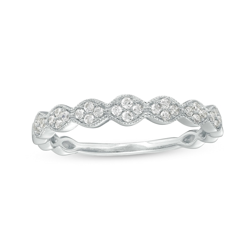 1/6 CT. T.W. Oval-Shaped Multi-Diamond Scallop Edge Stackable Anniversary Band in 10K White Gold