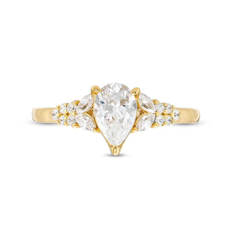 Vera Wang Love Collection 1 CT. T.W. Pear-Shaped Diamond Double Row Shank Engagement Ring in 14K Gold