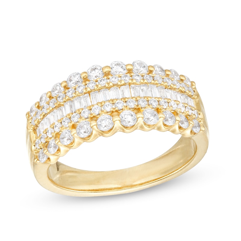 1 CT. T.W. Certified Baguette and Round Diamond Multi-Row Anniversary Band in 14K Gold (I/SI2)