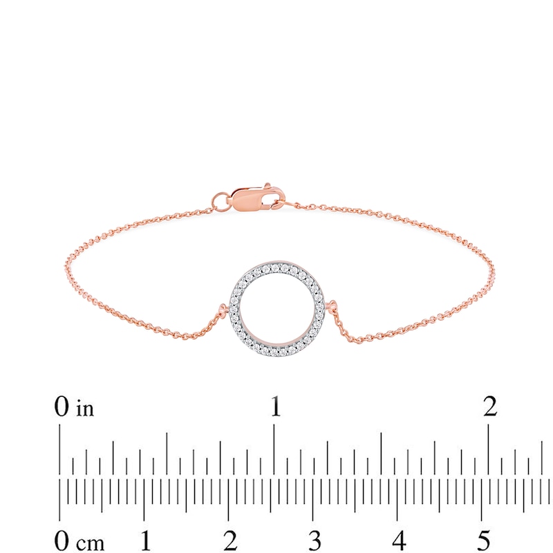 1/10 CT. T.W. Diamond Lined Circle Bracelet in 10K Rose Gold - 7.25"