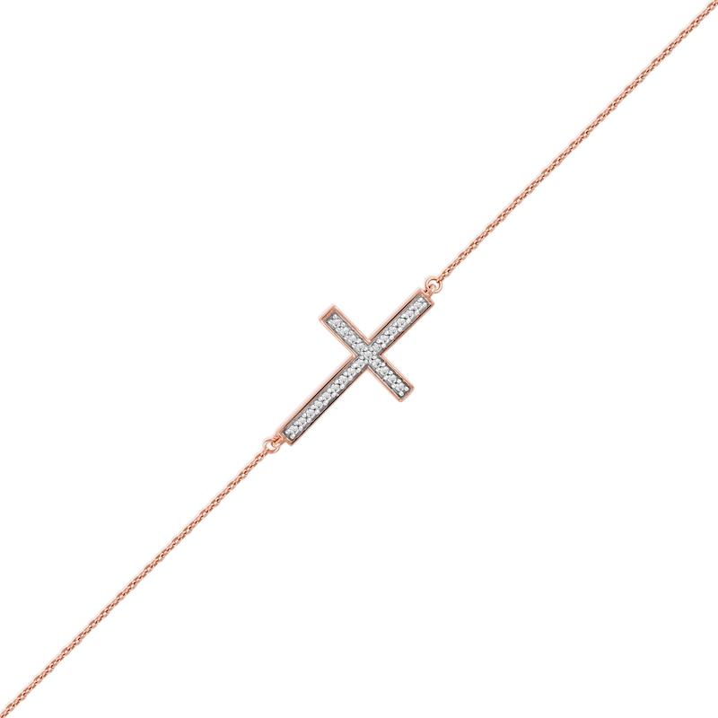 1/8 CT. T.W. Diamond Sideways Cross Bracelet in 10K Rose Gold - 7.25"