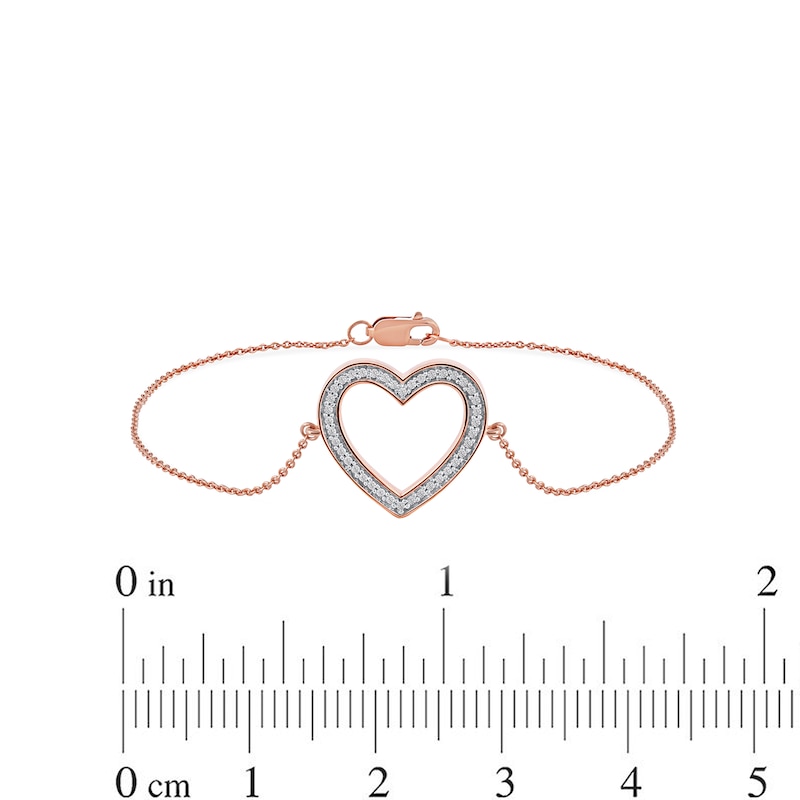 1/8 CT. T.W. Diamond Lined Heart Bracelet in 10K Rose Gold - 7.25"