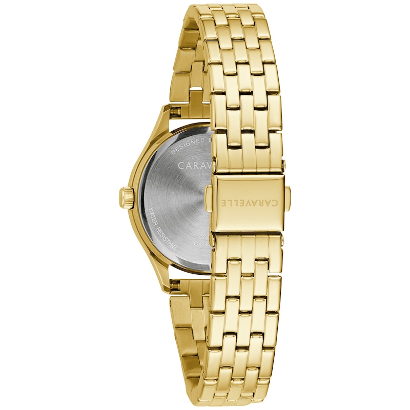 Ladies' Caravelle by Bulova Crystal Accent Gold-Tone Watch and Bracelet Box Set (Model: 44X101)
