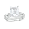 Thumbnail Image 0 of Emerald-Cut and Round White Lab-Created Sapphire Bridal Set in Sterling Silver