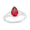 Thumbnail Image 0 of Pear-Shaped Garnet and White Lab-Created Sapphire Frame Split Shank Ring in Sterling Silver