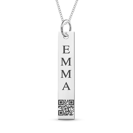 Zales QR Code Engravable Vertical Bar Pendant in Sterling Silver (1 Mesage and Line)