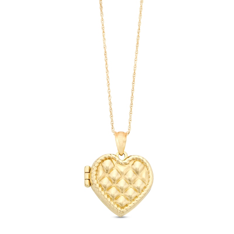 Quilt Pattern Heart Locket in 10K Gold