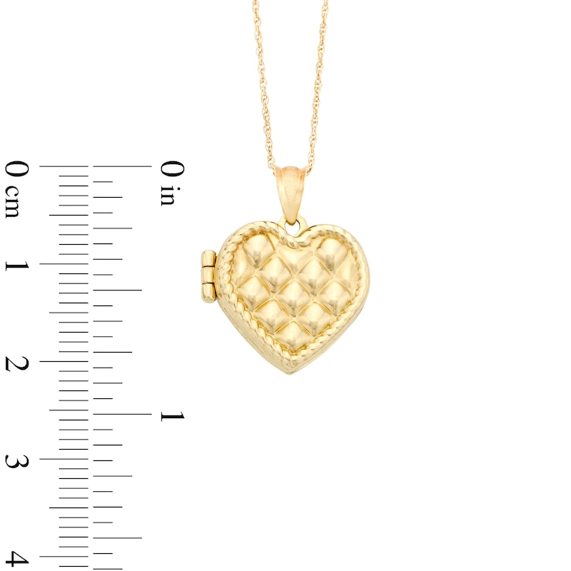Quilt Pattern Heart Locket in 10K Gold