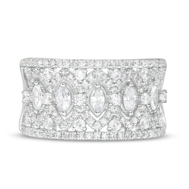 1 CT. T.W. Marquise and Round Diamond Vintage-Style Multi-Row Anniversary Band in 14K White Gold