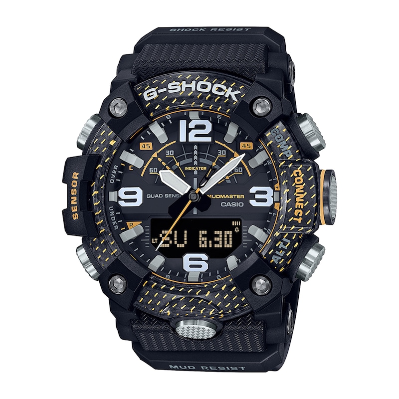 Men's Casio G-Shock MUDMASTER Yellow Carbon Fiber and Black Resin Strap Watch with Black Dial (Model: GGB100Y-1A)