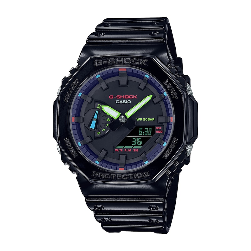 Men's Casio G-Shock Classic Black Resin Strap Watch with Black Dial (Model: GA2100RGB-1A)