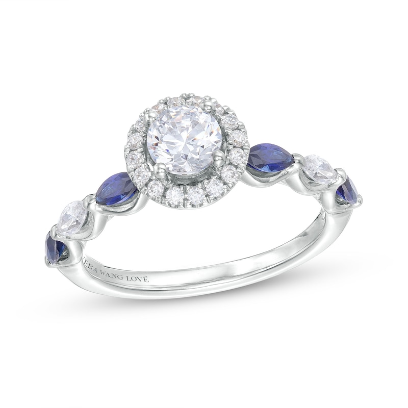 Vera Wang Love Collection 3/4 CT. T.W. Diamond and Marquise Blue Sapphire Engagement Ring in 14K White Gold