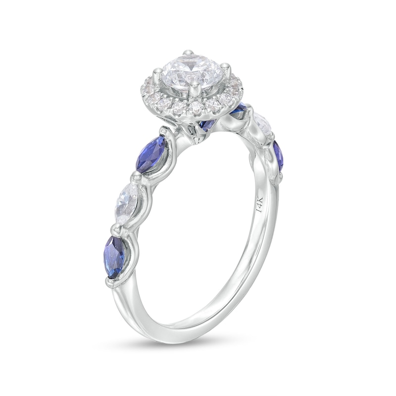 Vera Wang Love Collection 3/4 CT. T.W. Diamond and Marquise Blue Sapphire Engagement Ring in 14K White Gold