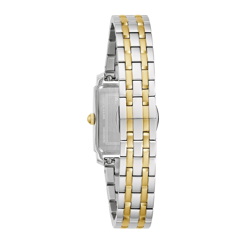 Ladies' Bulova Sutton Two-Tone Watch with Rectangular Mother-of-Pearl Dial (Model: 98L308)