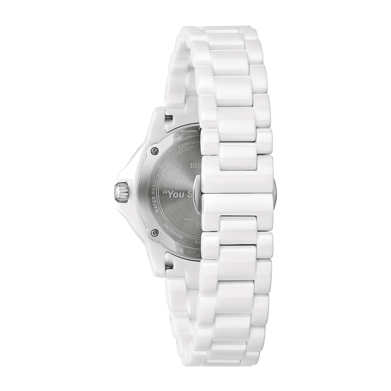 Ladies' Bulova Marc Anthony Diamond Accent White Ceramic Watch with White Dial (Model: 98P222)