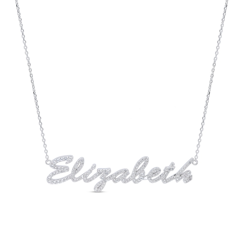 White Lab-Created Sapphire Cursive Name Necklace in Sterling Silver (1 Line)
