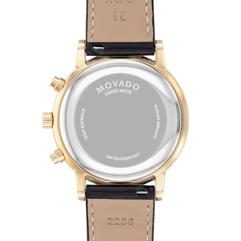 Men's Movado Museum® Classic Gold-Tone PVD Chronograph Strap Watch with Black Dial and Date Window (Model: 0607779)