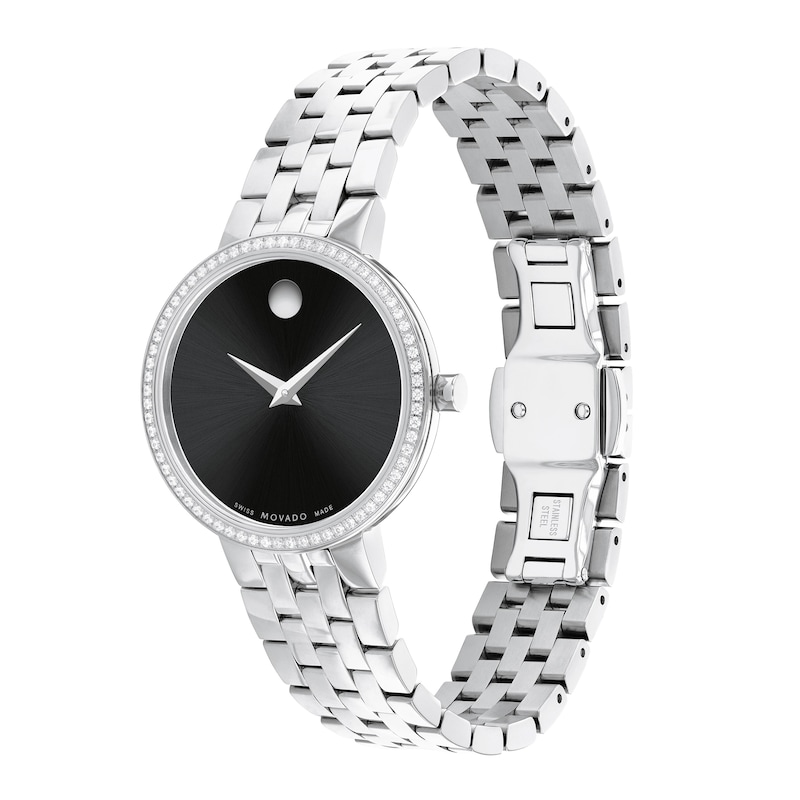 Ladies' Movado Museum® Classic 1/4 CT. T.W. Diamond Watch with Black Dial (Model: 0607814)