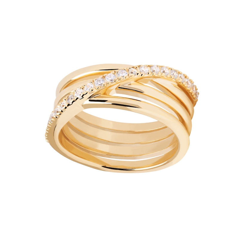 PDPAOLA™ at Zales Cubic Zirconia Multi-Row Crossover Ring in Sterling Silver with 18K Gold Plate