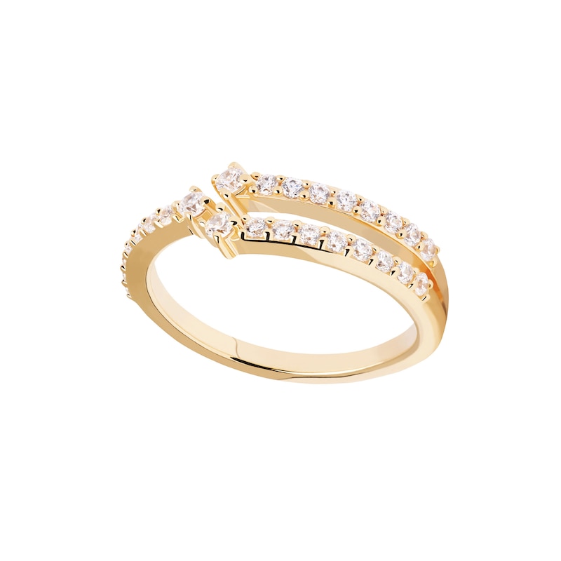 PDPAOLA™ at Zales Cubic Zirconia Triple Row Open Shank Ring in Sterling Silver with 18K Gold Plate