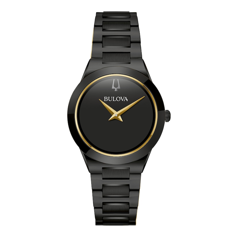 Ladies' Bulova Millennia Modern Black Dial Watch in Black Ion-Plated Stainless Steel (Model 98L314)