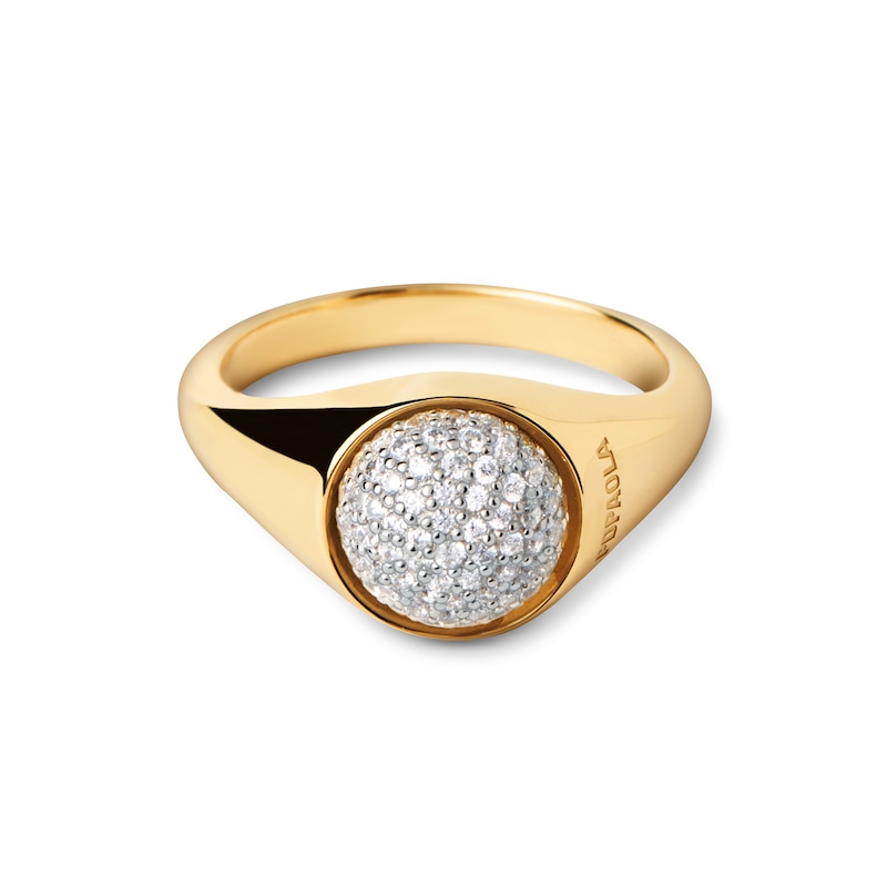 PDPAOLA™ at Zales Cubic Zirconia Round Moon-Top Ring in Sterling Silver with 18K Gold Plate