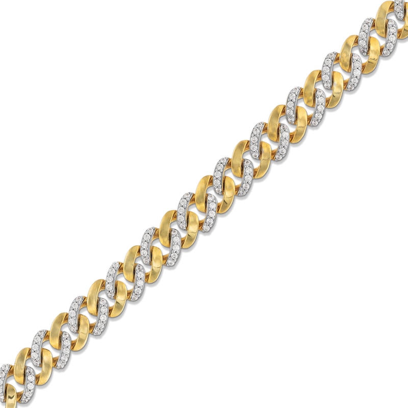 1 CT. T.W. Diamond and Polished Alternating Cuban Curb Chain Bracelet in 10K Gold - 7.25"
