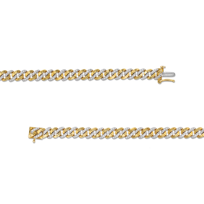 1 CT. T.W. Diamond and Polished Alternating Cuban Curb Chain Bracelet in 10K Gold - 7.25"