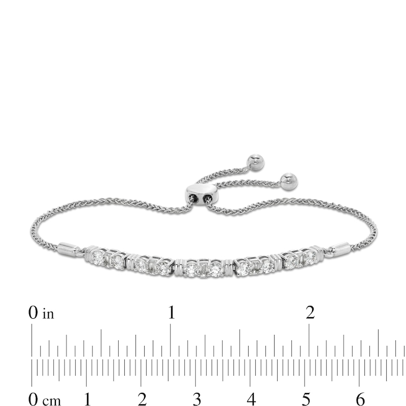 1 CT. T.W. Baguette and Round Diamond Trios Bolo Bracelet in 10K White Gold - 7.5"