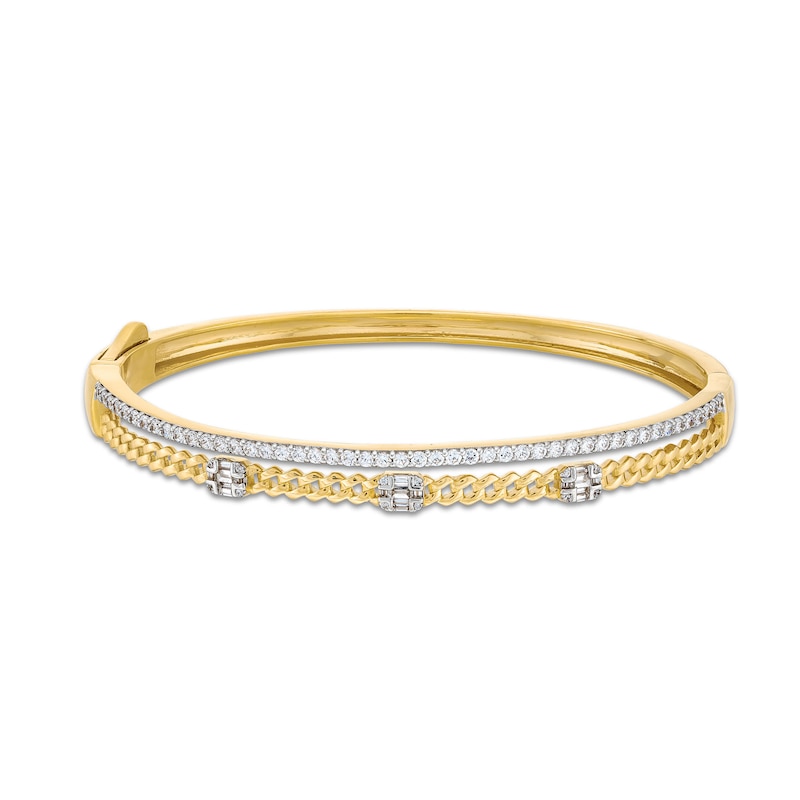 1 CT. T.W. Emerald-Shaped Multi-Diamond Station Double Row Bangle in 10K Gold