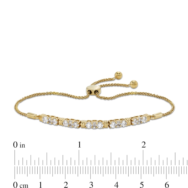 1 CT. T.W. Round and Baguette-Cut Diamond Bolo Bracelet in 10K Gold - 9”