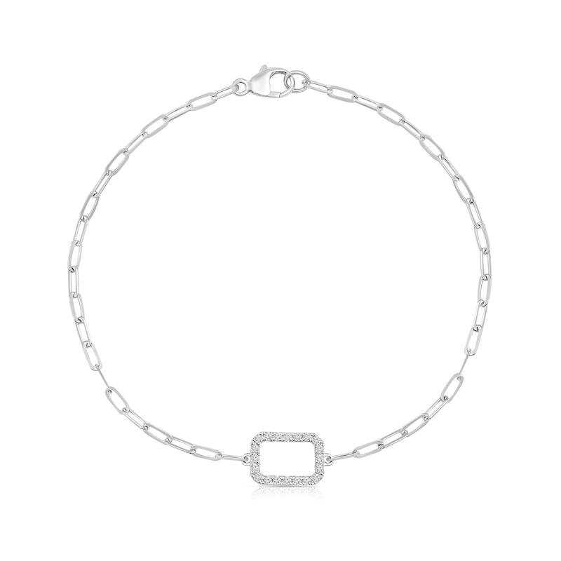 1/6 CT. T.W. Diamond Open Octagon Paper Clip Link Chain Bracelet in Sterling Silver