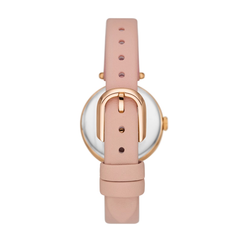 Ladies' Kate Spade Holland Crystal Accent Flower Rose-Tone IP Leather Strap Watch with White Dial (Model: KSW1825)