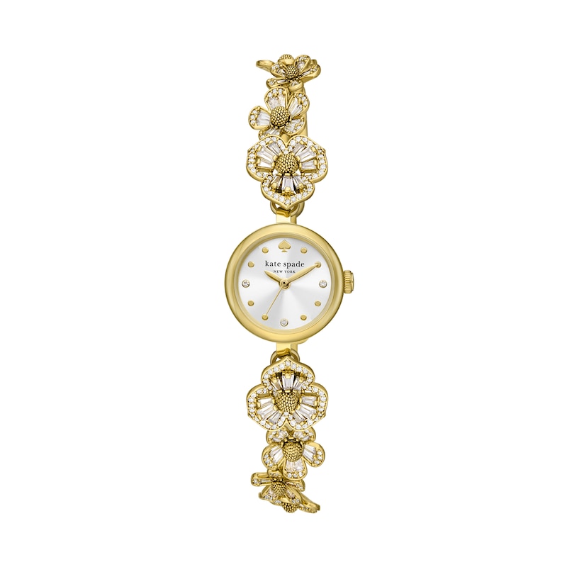 Ladies' Kate Spade Monroe Crystal Accent Gold-Tone IP Flower Bangle Watch with Mother-of-Pearl Dial (Model: KSW1828)
