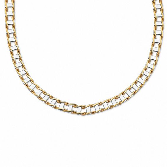 14K Two-Tone Gold Railroad Link Necklace - 20