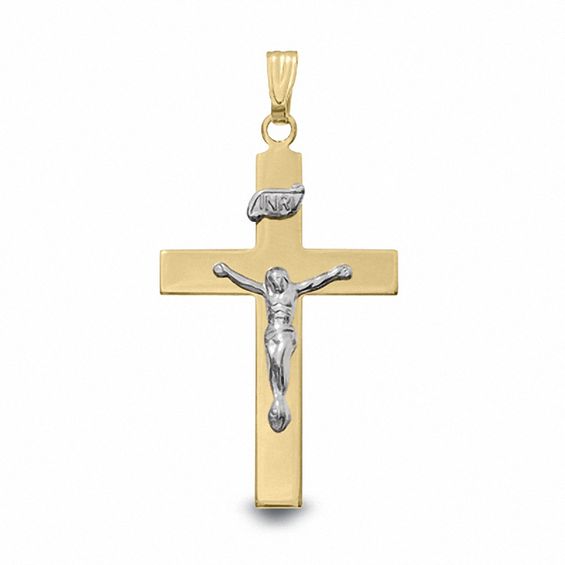 14K Two-Tone Gold Crucifix Charm Pendant