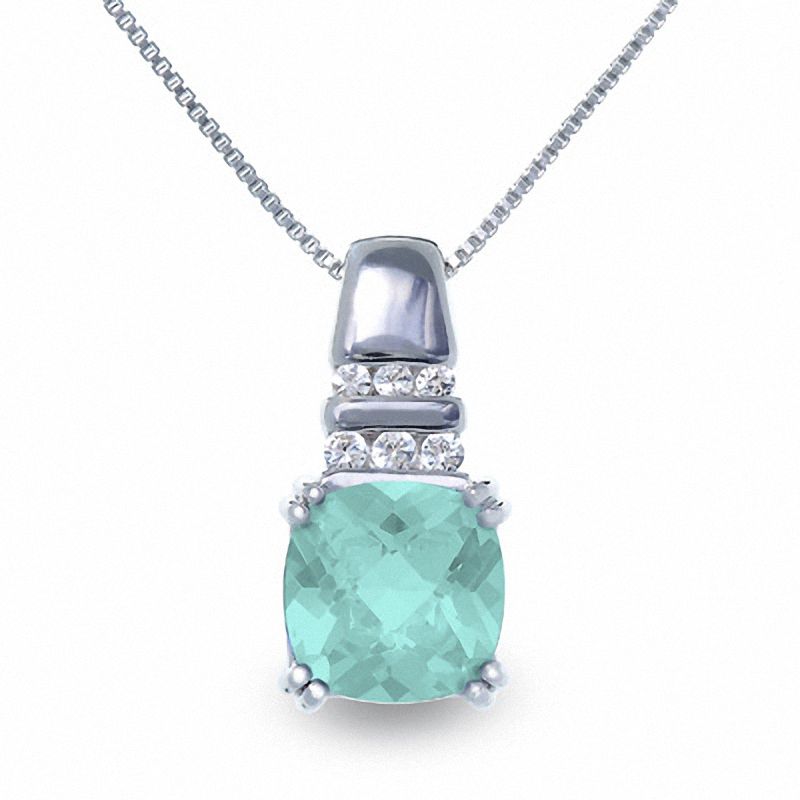 Simulated Aquamarine Pendant in Sterling Silver with Lab-Created White Sapphire Accents