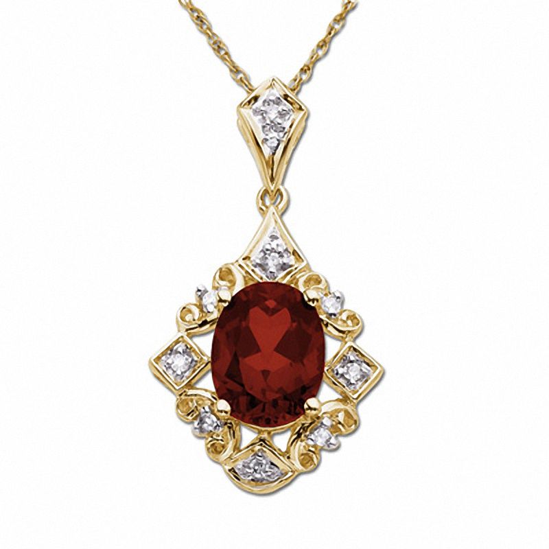 Oval Garnet Drop Pendant in 14K Gold with Diamond Accents | Zales