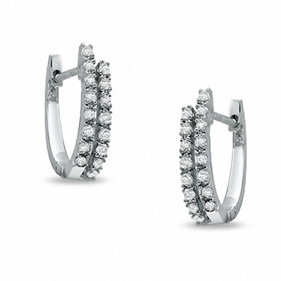 1/5 CT. T.w. Diamond Double Row Hoop Earrings in 10K White Gold