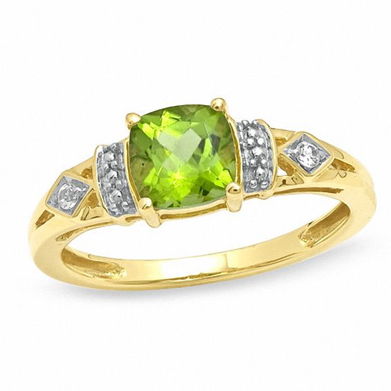 Cushion-Cut Peridot and Lab-Created White Sapphire Ring in 10K Gold ...