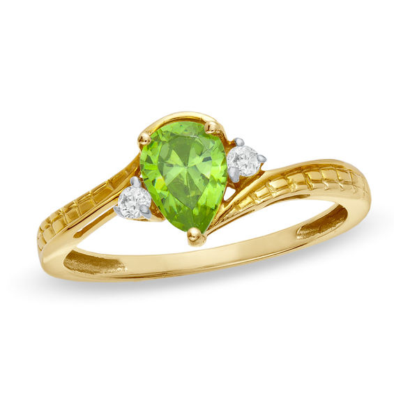 Pear-Shaped Peridot and Diamond Accent Bypass Ring in 10K Gold | Pear ...