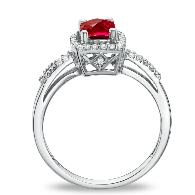 Cushion-Cut Lab-Created Ruby and White Sapphire Frame Ring in Sterling ...