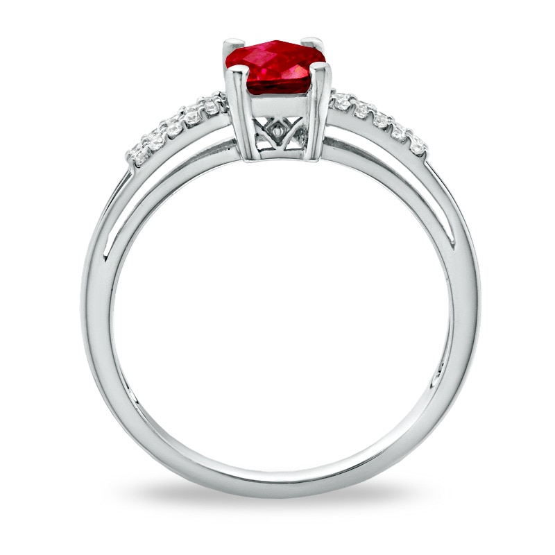 Cushion-Cut Lab-Created Ruby and White Sapphire Ring in Sterling Silver ...